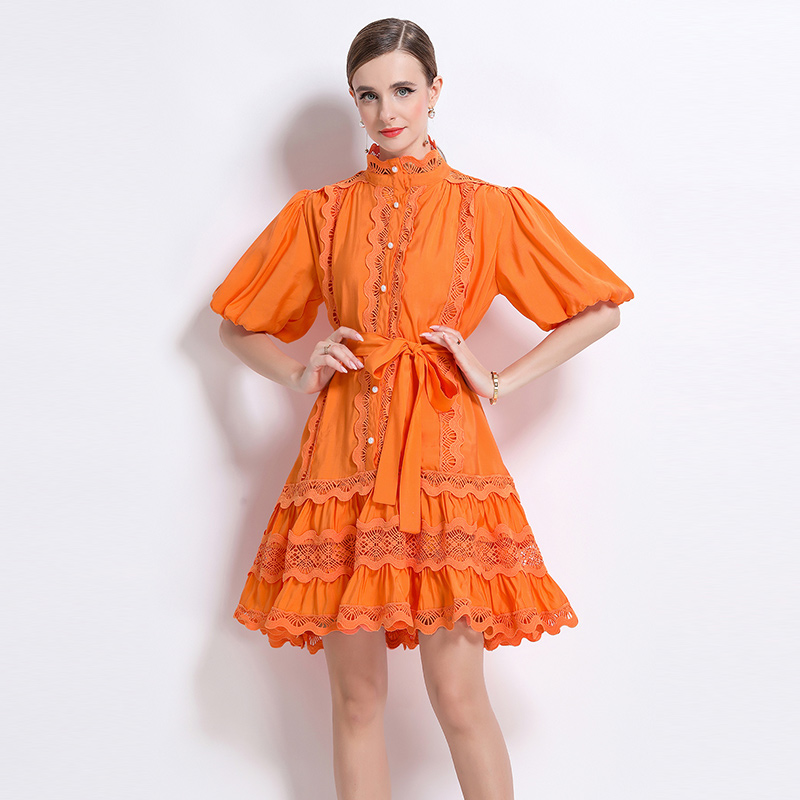 Real shot - Retro niche heavy-duty patchwork lace lace lace bubble sleeve plus size dress Real shot - Retro niche heavy-duty patchwork lace lace lace bubble sleeve plus size dress