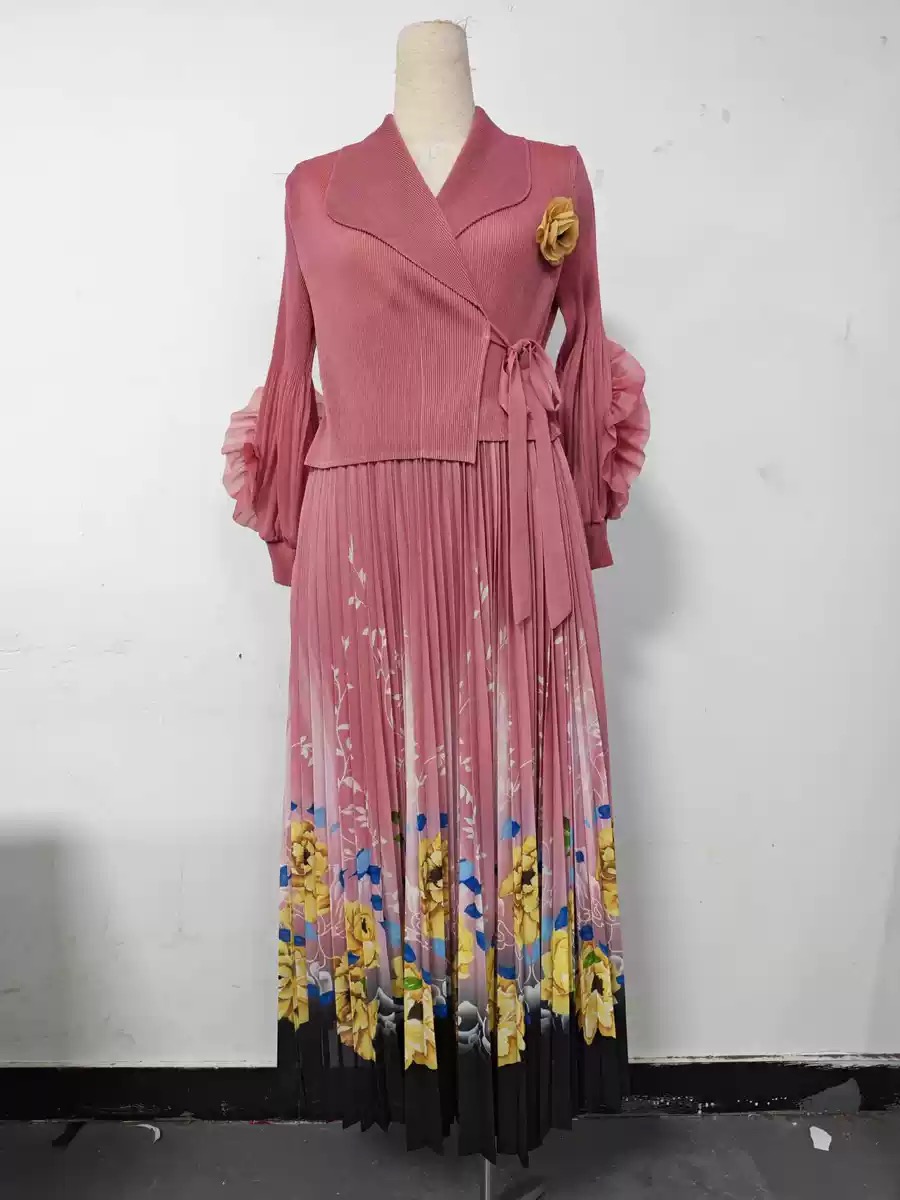 Foreign Trade: Three Houses, Africa, Europe, America, Printed, Customized, Flower Plate, Three Dimensional Decorative, Folded Dress, Elegant Suit, Collar, Women's Wear