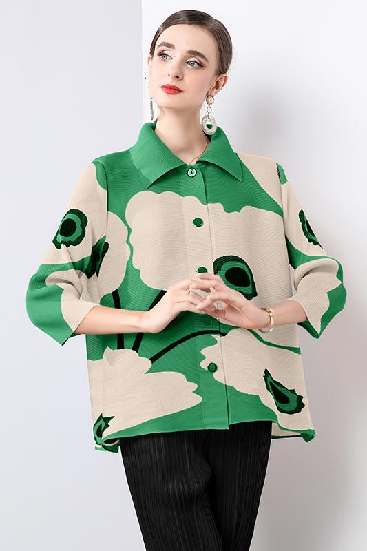 Miyake loose plus size mm outfit, single breasted long sleeved shirt, lapel pleated small jacket, spring and autumn foreign trade new style, versatile Miyake loose plus size mm outfit, single breasted long sleeved shirt, lapel pleated small jacket, spring and autumn foreign trade new style, versatile