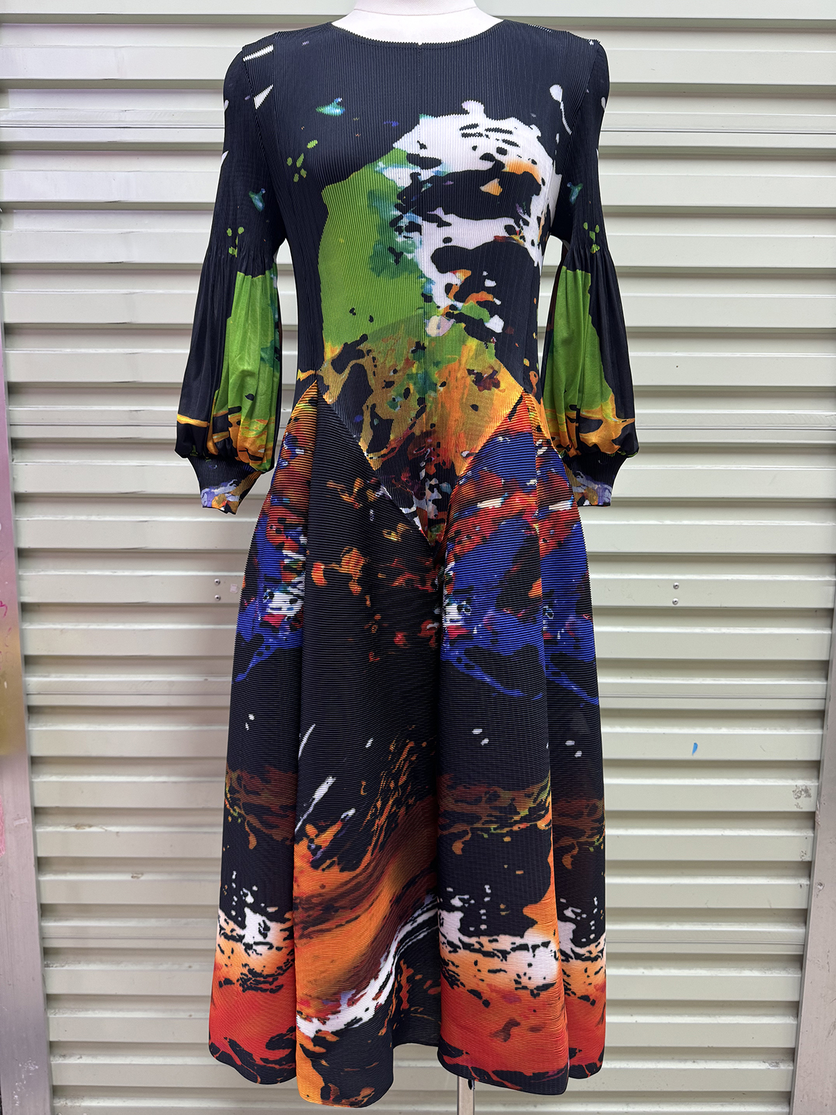 Wrinkled autumn gentle style French foreign trade printed long skirt, three bedroom flower bud eight piece skirt, elegant stretch plus size women's clothing Wrinkled autumn gentle style French foreign trade printed long skirt, three bedroom flower bud eight piece skirt, elegant stretch plus size women's clothing