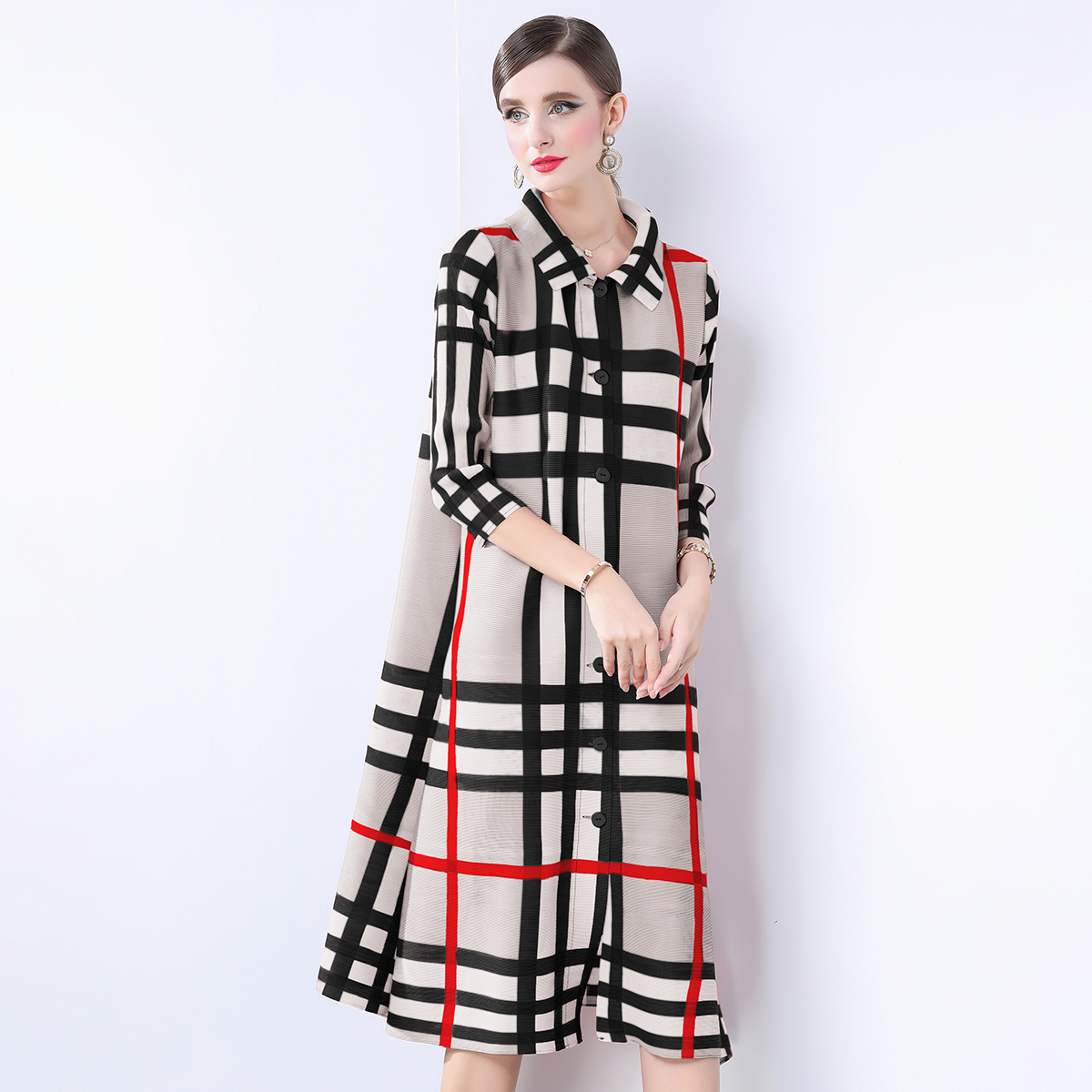 Miyake Spring and Autumn Korean version loose plus size medium long pleated shirt skirt, female design sense, niche casual shirt jacket Miyake Spring and Autumn Korean version loose plus size medium long pleated shirt skirt, female design sense, niche casual shirt jacket