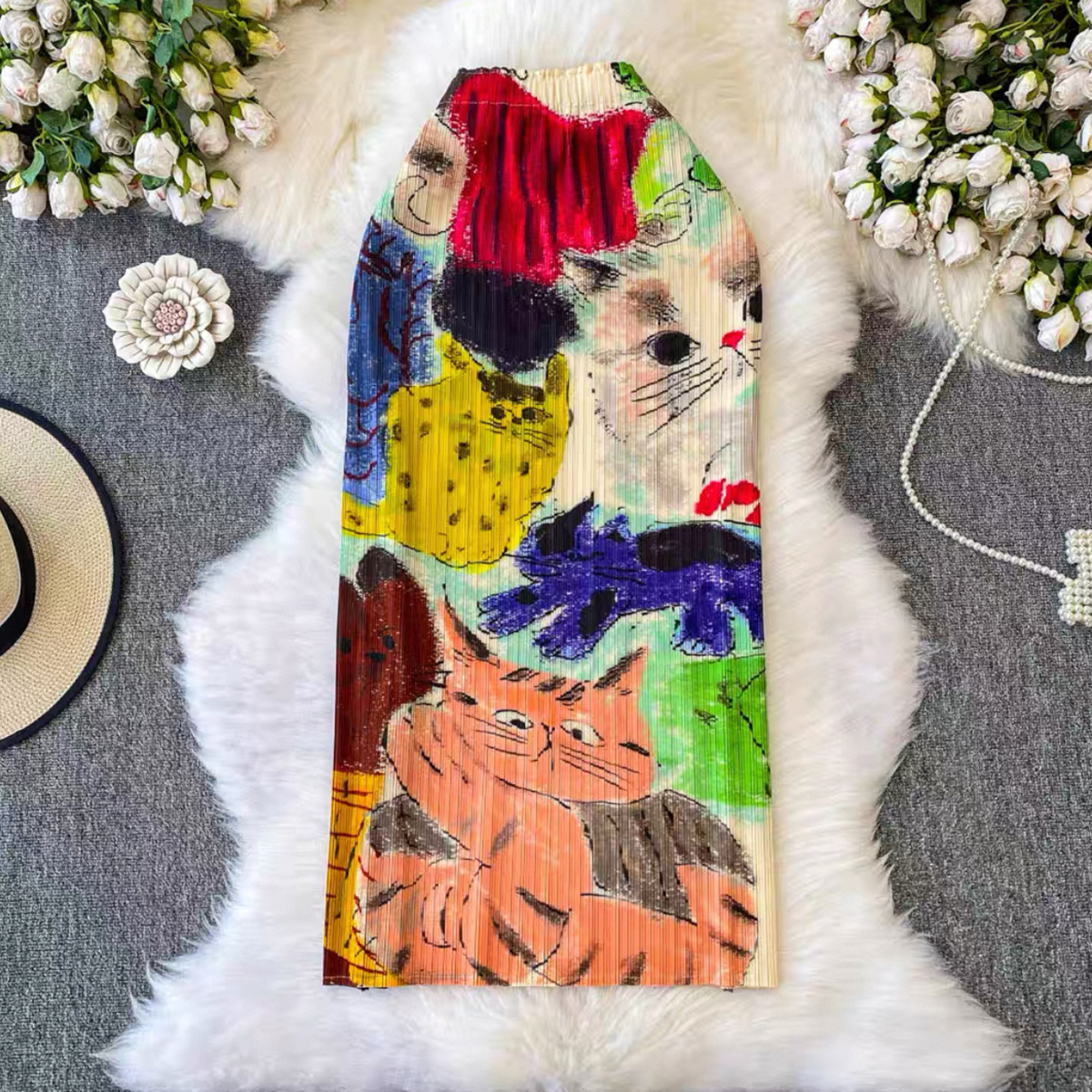 Miyake 2025 pleated printed midi skirt cross-border summer niche slimming bag hip skirt long skirt oil painting female design sense Miyake 2025 pleated printed midi skirt cross-border summer niche slimming bag hip skirt long skirt oil painting female design sense