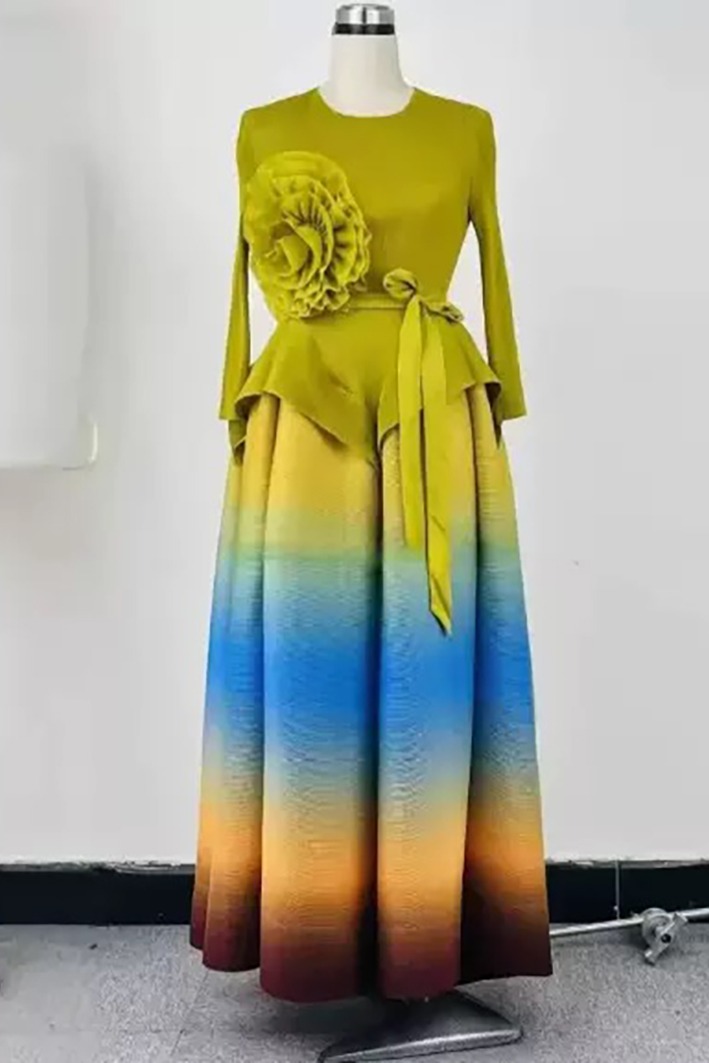 European, American, and African foreign trade long sleeved three-dimensional flower decoration design sense lace up top gradient color large swing half skirt set European, American, and African foreign trade long sleeved three-dimensional flower decoration design sense lace up top gradient color large swing half skirt set