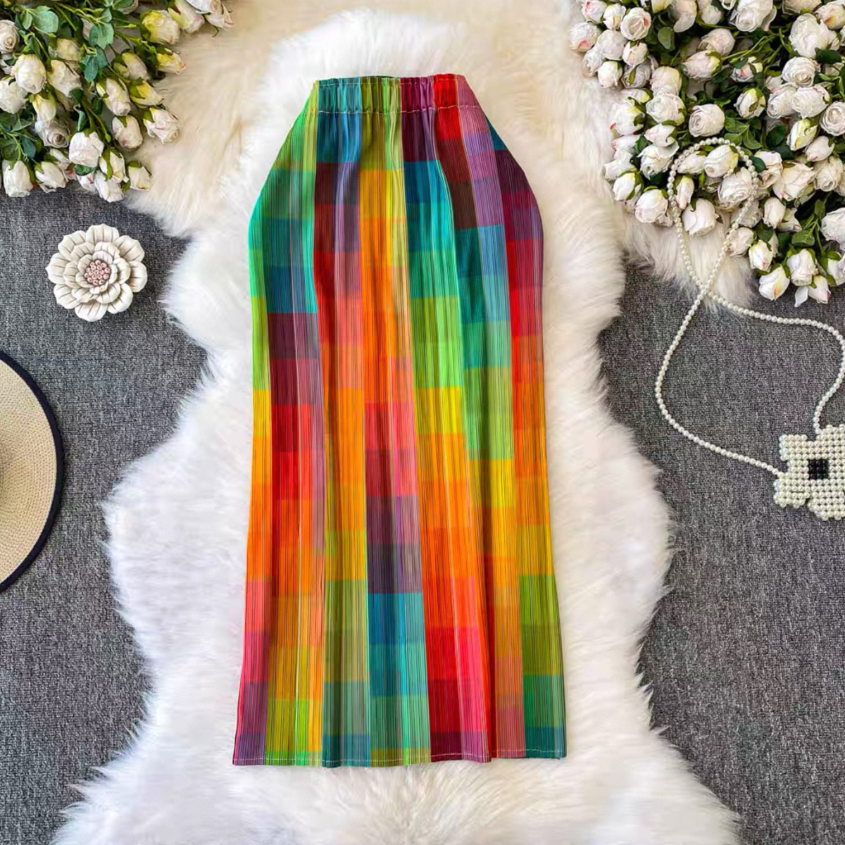 Miyake 2025 pleated printed midi skirt cross-border summer niche slimming bag hip skirt long skirt oil painting female design sense Miyake 2025 pleated printed midi skirt cross-border summer niche slimming bag hip skirt long skirt oil painting female design sense