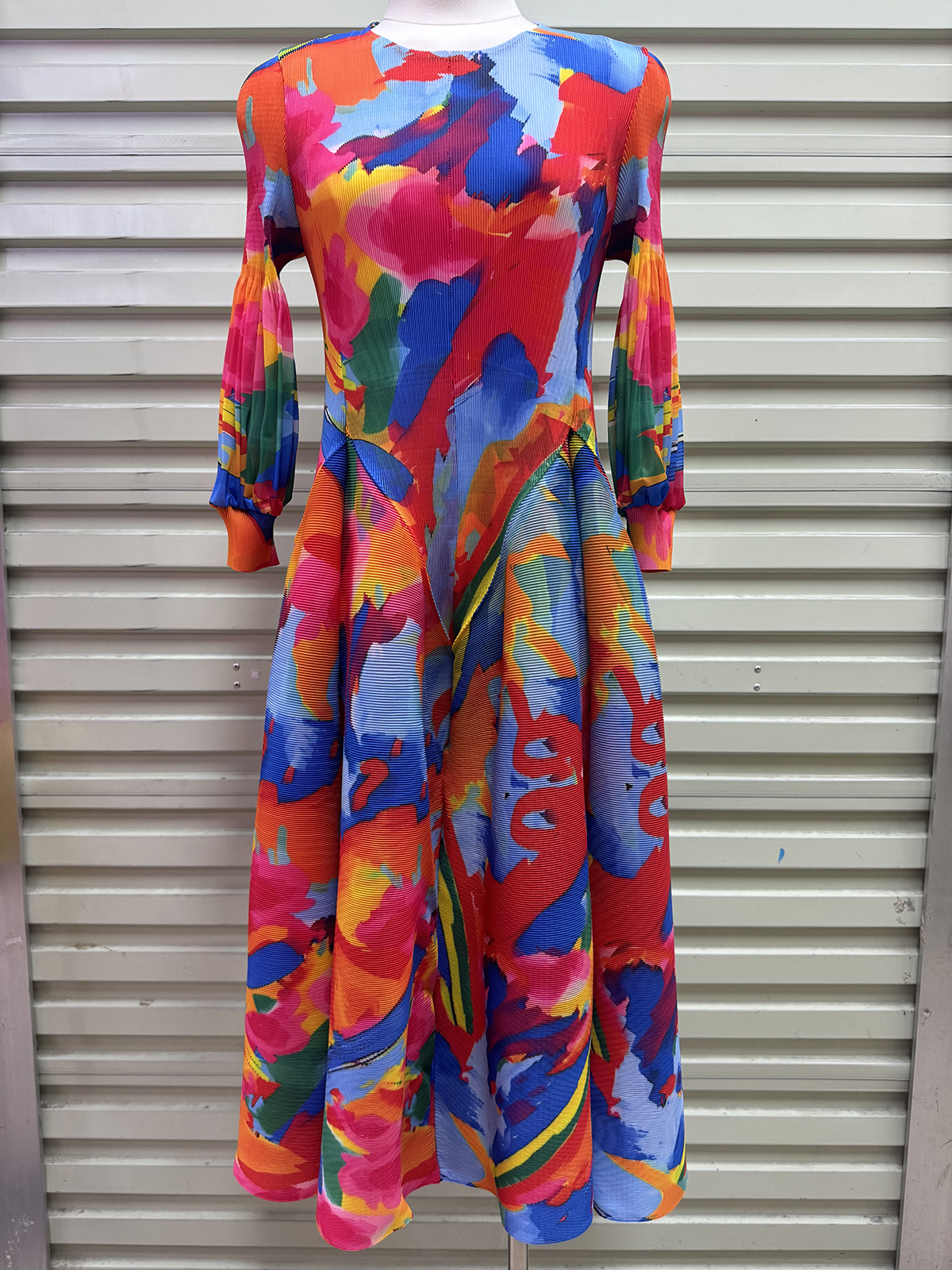 Wrinkled autumn gentle style French foreign trade printed long skirt, three bedroom flower bud eight piece skirt, elegant stretch plus size women's clothing