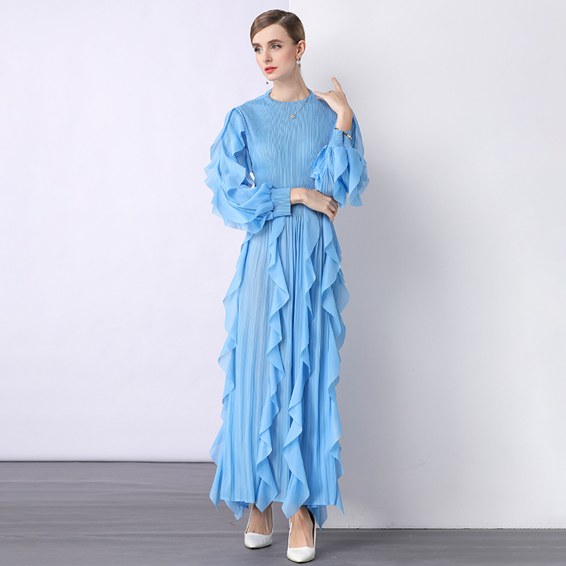 Sanzhai Cross border European and American Lotus Leaf Edge Heavy Industry Design Feel Folded High Waist Long Sleeve Light Mature Wind Loose Hanging Dress Sanzhai Cross border European and American Lotus Leaf Edge Heavy Industry Design Feel Folded High Waist Long Sleeve Light Mature Wind Loose Hanging Dress