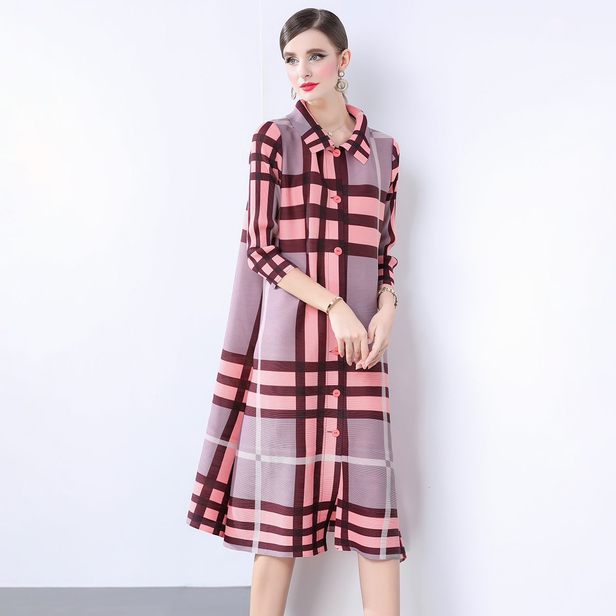 Miyake Spring and Autumn Korean version loose plus size medium long pleated shirt skirt, female design sense, niche casual shirt jacket Miyake Spring and Autumn Korean version loose plus size medium long pleated shirt skirt, female design sense, niche casual shirt jacket