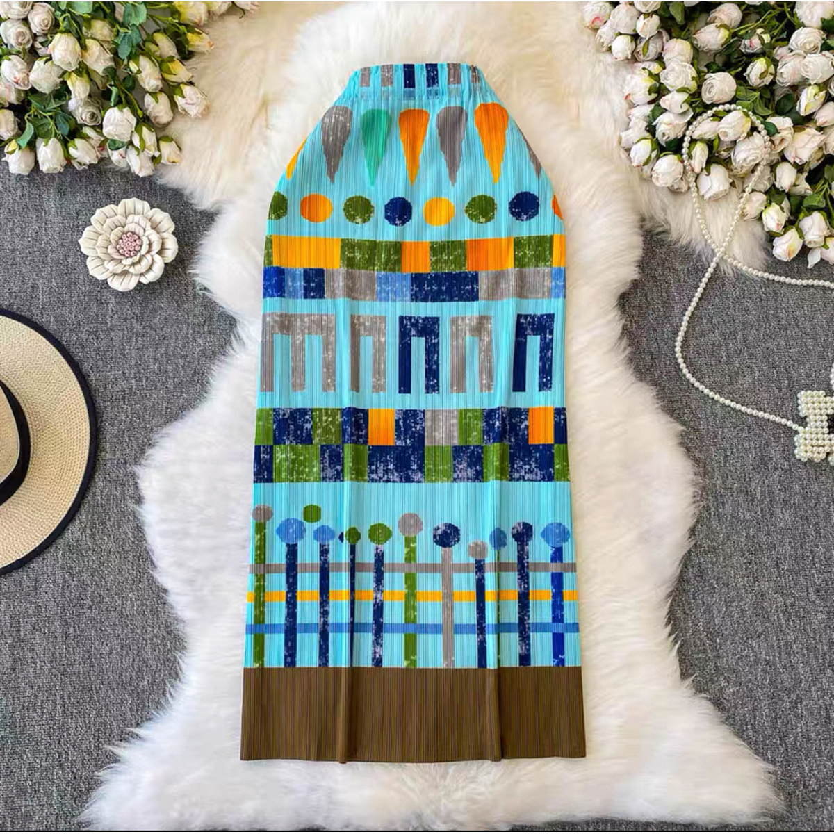 Miyake 2025 pleated printed midi skirt cross-border summer niche slimming bag hip skirt long skirt oil painting female design sense Miyake 2025 pleated printed midi skirt cross-border summer niche slimming bag hip skirt long skirt oil painting female design sense