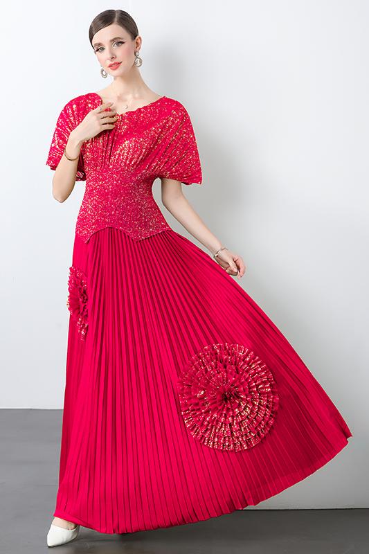 Miyake 2025 European and American style hot stamping bat sleeves pleated top pleated half skirt cross-border fashion women's suit Miyake 2025 European and American style hot stamping bat sleeves pleated top pleated half skirt cross-border fashion women's suit