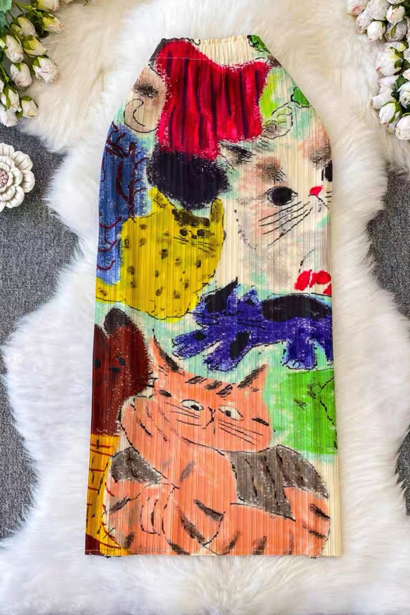 Miyake 2025 pleated printed midi skirt cross-border summer niche slimming bag hip skirt long skirt oil painting female design sense Miyake 2025 pleated printed midi skirt cross-border summer niche slimming bag hip skirt long skirt oil painting female design sense