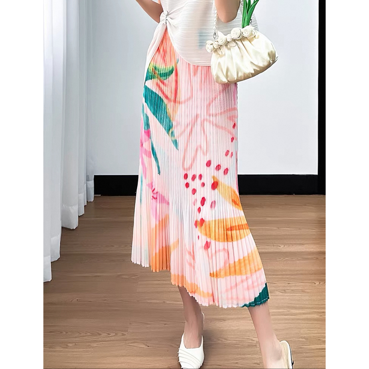 Miyake pleated printed fish tail half skirt 2025 summer new item niche design feeling slimming temperament pleated skirt