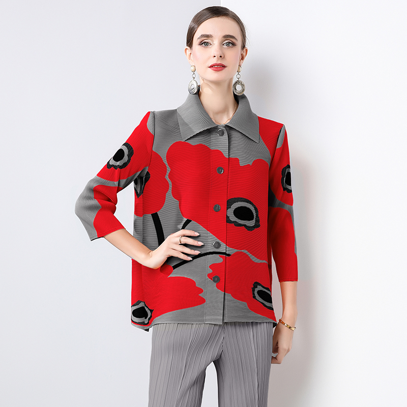 Miyake loose plus size mm outfit, single breasted long sleeved shirt, lapel pleated small jacket, spring and autumn foreign trade new style, versatile Miyake loose plus size mm outfit, single breasted long sleeved shirt, lapel pleated small jacket, spring and autumn foreign trade new style, versatile