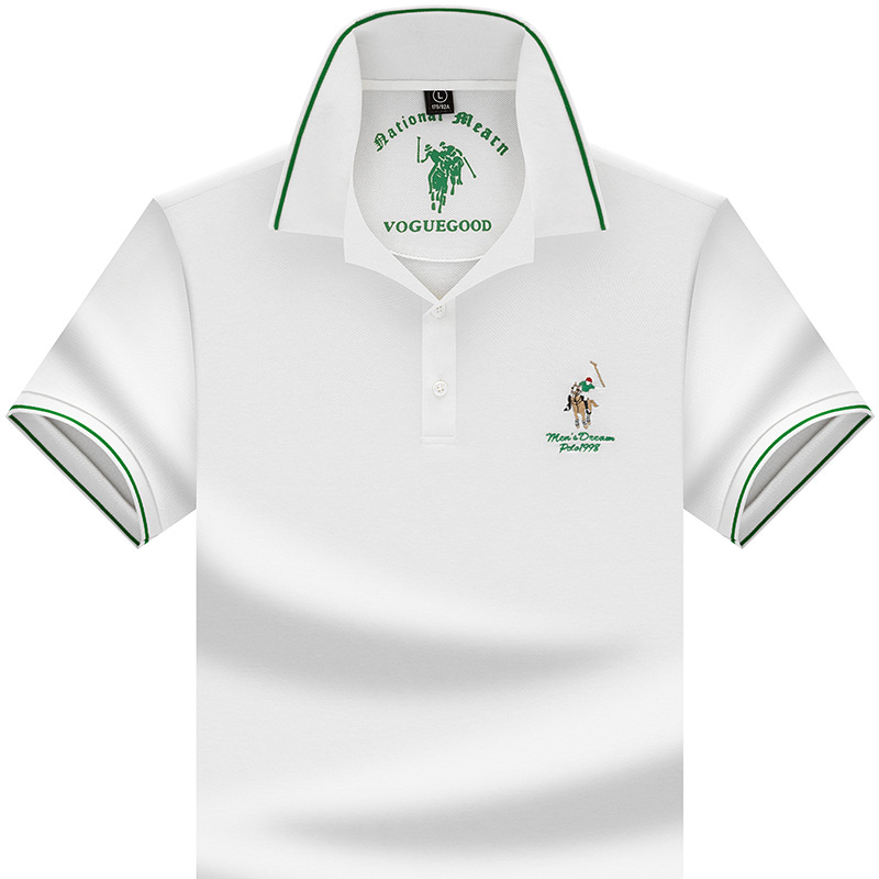 Paul's classic lapel short sleeved T-shirt for men in summer, loose, silky, breathable, embroidered, contrasting polo shirt for men