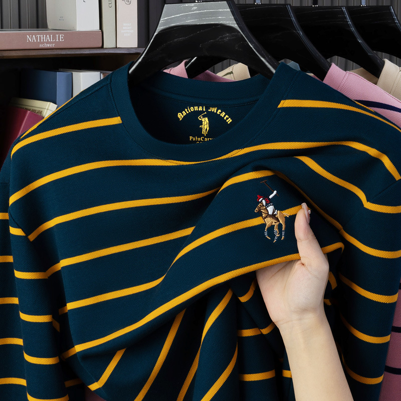 Minimally casual men's high-end light luxury explosive round neck long sleeved T-shirt for cross-border trade Paul style business top