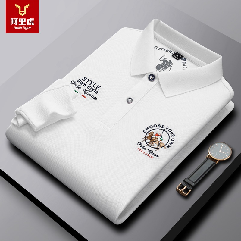 Alibaba Tiger Men's Spring and Autumn New Collection in Stock Embroidered Long Sleeve T-shirt Fashion Fit Business Men's Polo Shirt