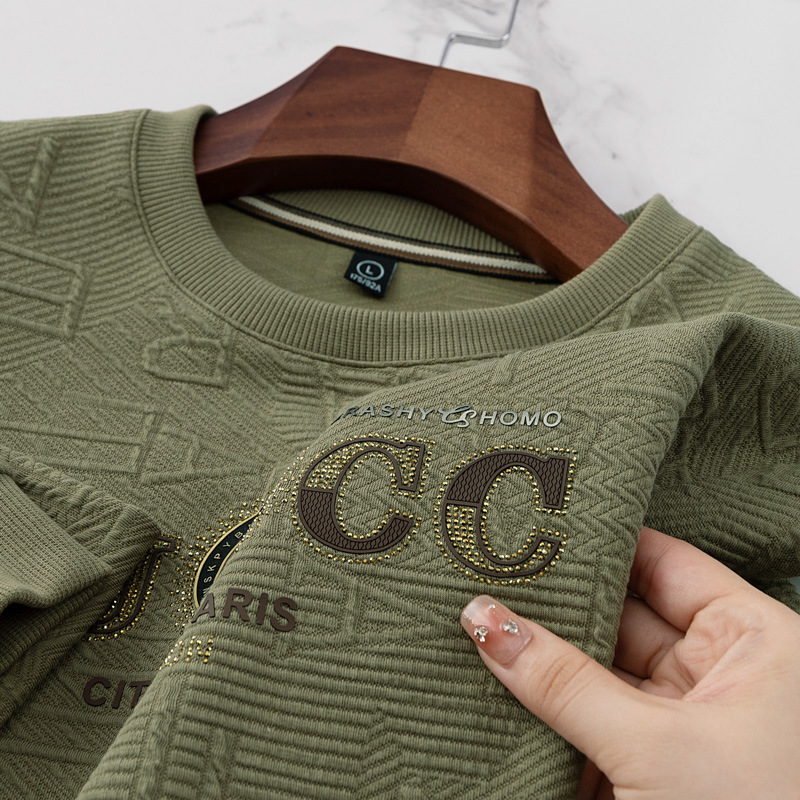 [Double sided sandwich jacquard] Alibaba Tiger Spring and Autumn New Men's Round Neck Letter Long Sleeve Light Business Hoodie