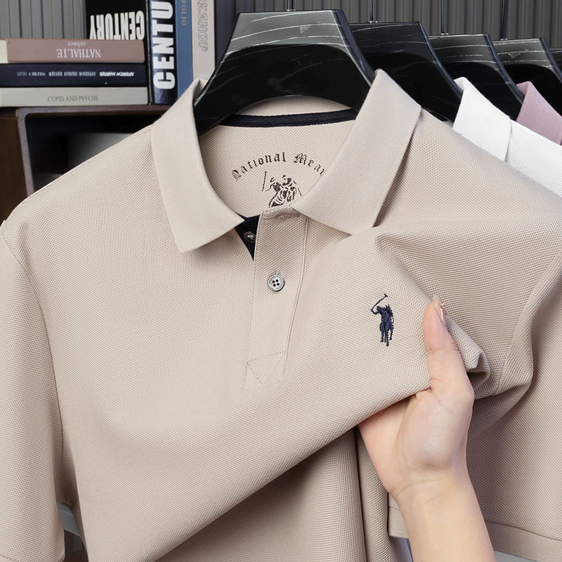 【 Silk Cotton 】 Paul's Short sleeved Polo Shirt Men's New Summer Cotton T-shirt with Small Horse Logo for Middle aged and Young People