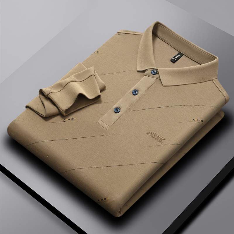 Alibaba Tiger Men's Autumn New Collection: Washed Cotton Long Sleeve Flip Collar Embroidered Polo Casual Business Men's Polo Shirt