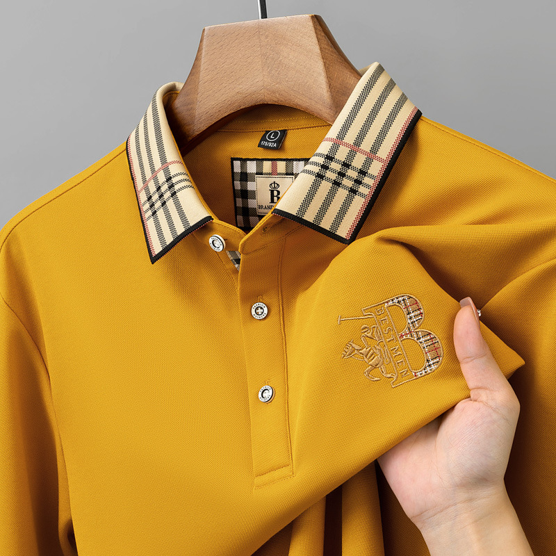 Authentic Paul polo shirt men's checkered collar base shirt men's polo shirt long sleeved T-shirt business casual embroidery