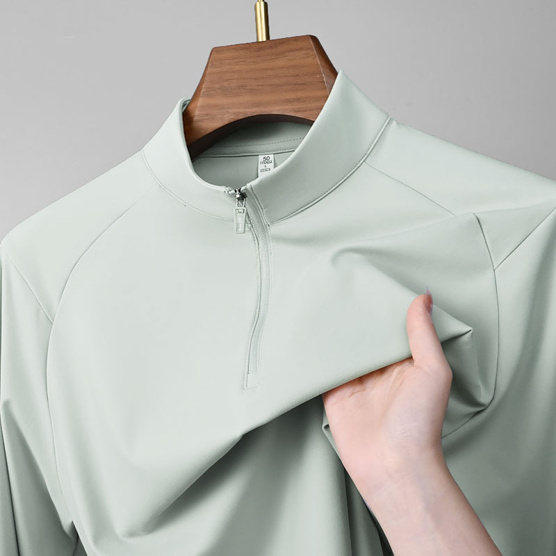 7A Antibacterial Advanced Light Luxury Men's Clean Version Half Zipper Long Sleeve Polo Shirt Half High Collar Warm Bottom Casual Top