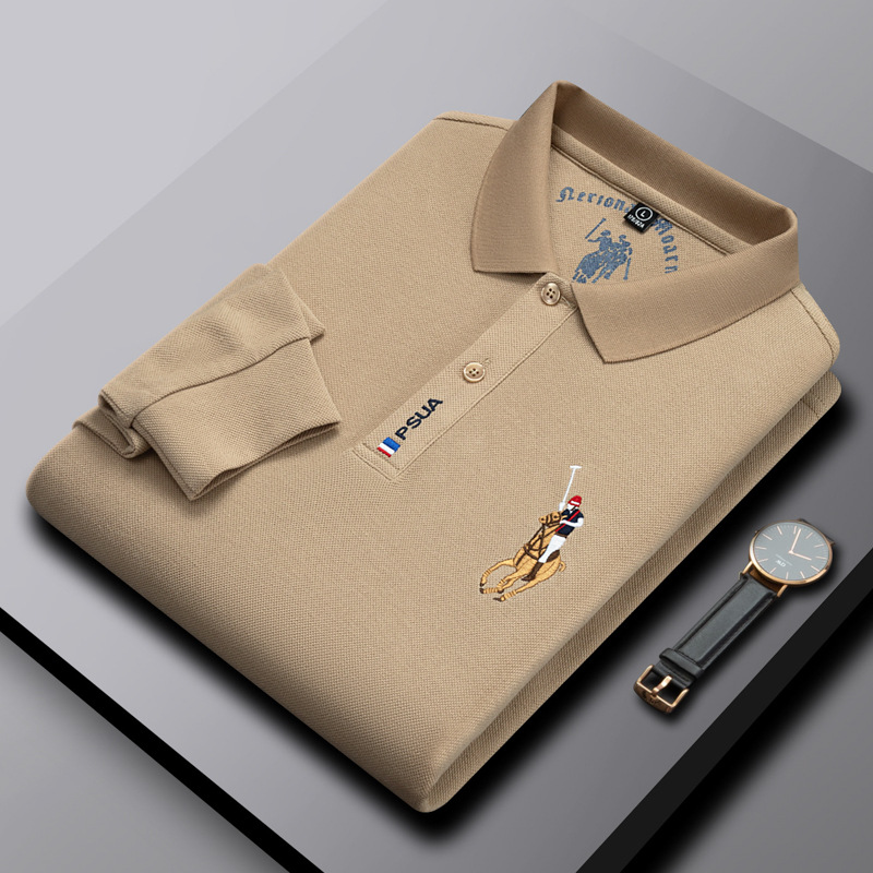 Paul's pure cotton long sleeved polo shirt for men, middle-aged, high-end, embroidered T-shirt with collar, dad's spring trend T-shirt