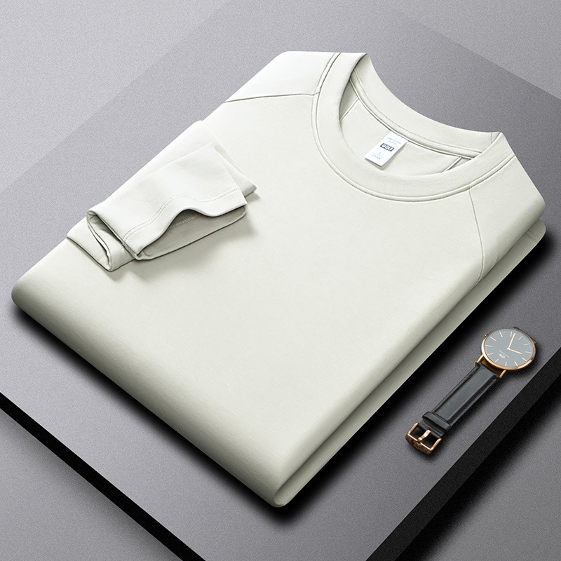 Therm Heat Lyocell Cotton Long Sleeve Sweatshirt, Solid Color Round Neck T-shirt, Sports and Leisure Top, Men's Outdoor