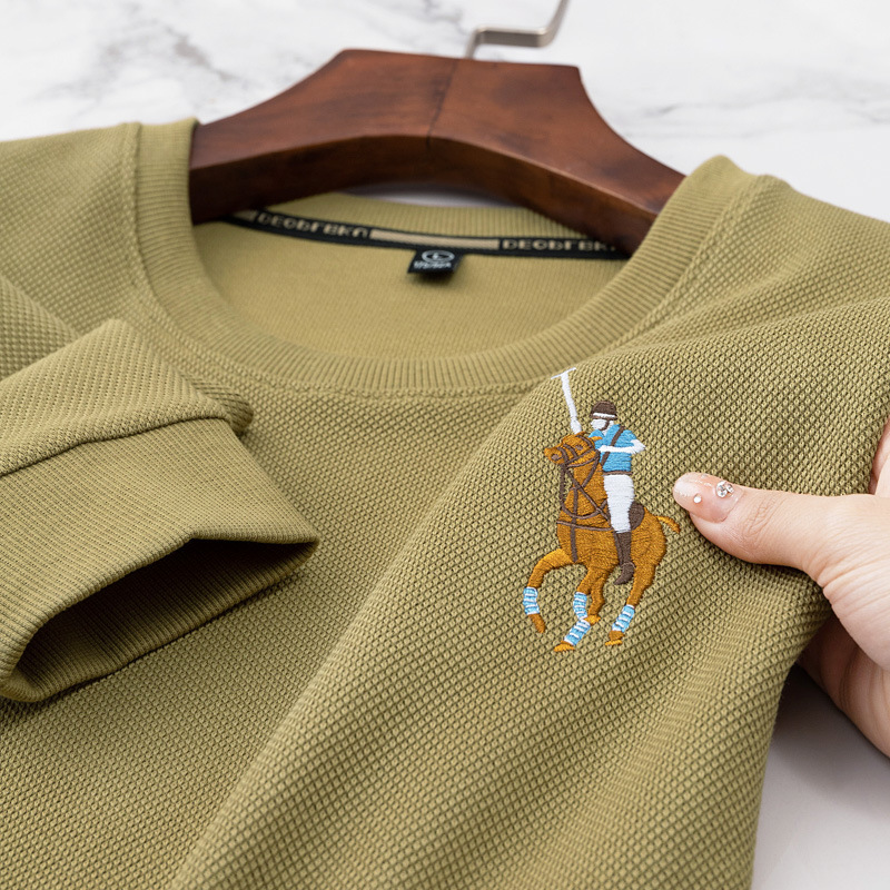 Paul waffle hoodie men's business casual high-end round neck long sleeved T-shirt embroidered brand base shirt with Malaysian logo