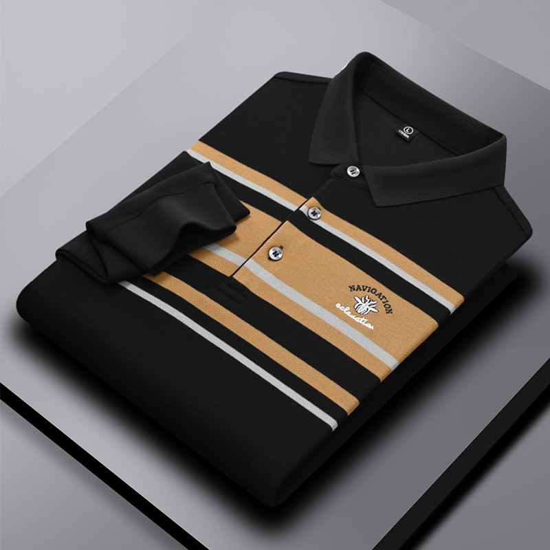 Alibaba Tiger Men's Autumn New Style Casual Collar Long Sleeve Classic Stripe Embroidery Polo Fashion Business Polo