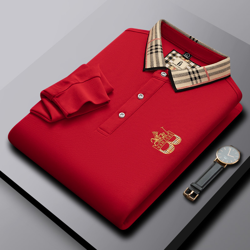 Spring and Autumn Long sleeved T-shirt Men's Casual Collar Paul Middle aged Men's Long sleeved T-shirt Brand Polo Shirt Embroidered Men