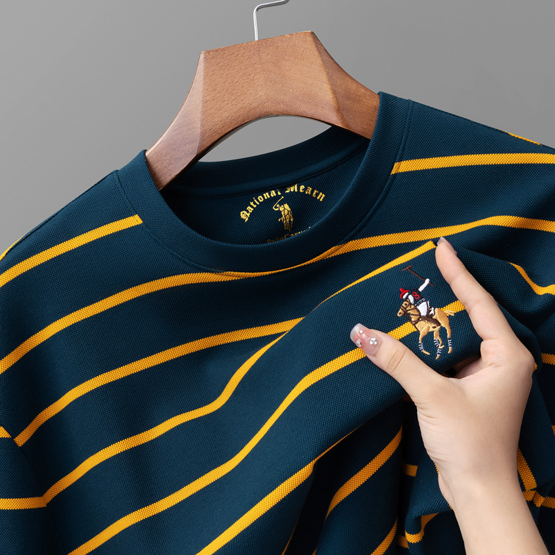 Shuffle sound explosive round neck long sleeve T-shirt foreign trade cross-border embroidery polo business simple leisure moisture wicking men