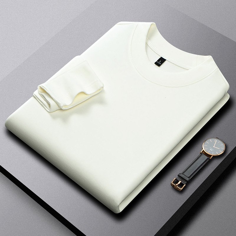 German Bayer velvet moisture absorbing warm men's long sleeved round neck T-shirt solid color simple and healthy skin friendly soft T-shirt a