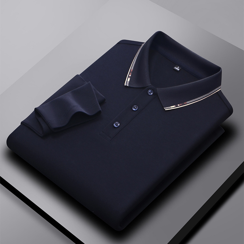 Alibaba Tiger Men's Autumn Counter Same Style Mulberry Silk Long Sleeve Shirt for Men, Business and Leisure, Middle aged Men, Polo Shirt for Men