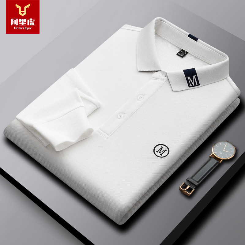 Alibaba Tiger Men's Autumn New Collection Embroidered Solid Color Long Sleeve Fashion Dad Clothing Business Casual Polo Shirt for Men
