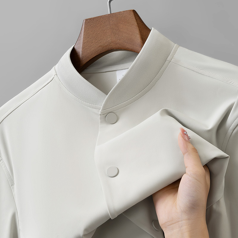 250g functional silk brocade high luxury simple style brocade ammonia four in one buckle light outdoor men's long sleeved windproof baseball jacket