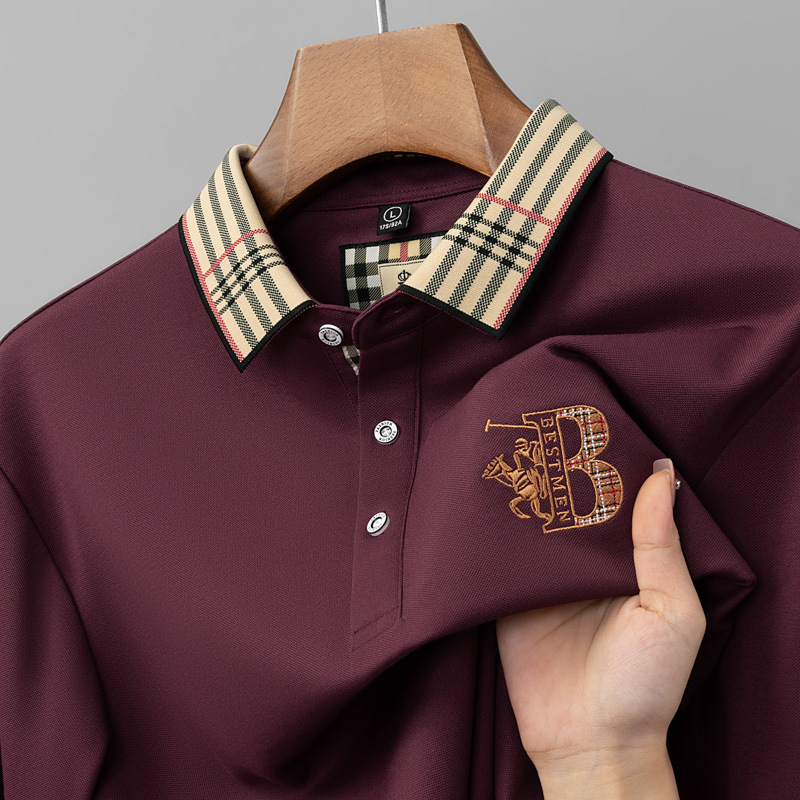 Brand high-end 2025 autumn new men's polo shirt long sleeved t-shirt business casual embroidered middle-aged top t