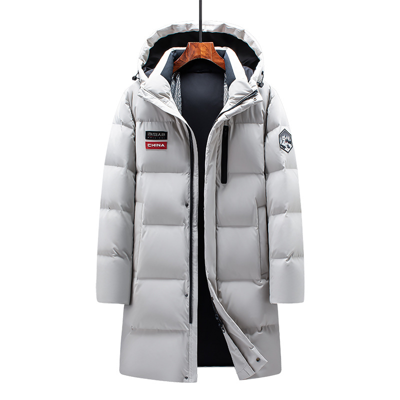 New men's winter thick, simple, versatile white duck down down jacket, lightweight, portable, medium to long, minimalist business style