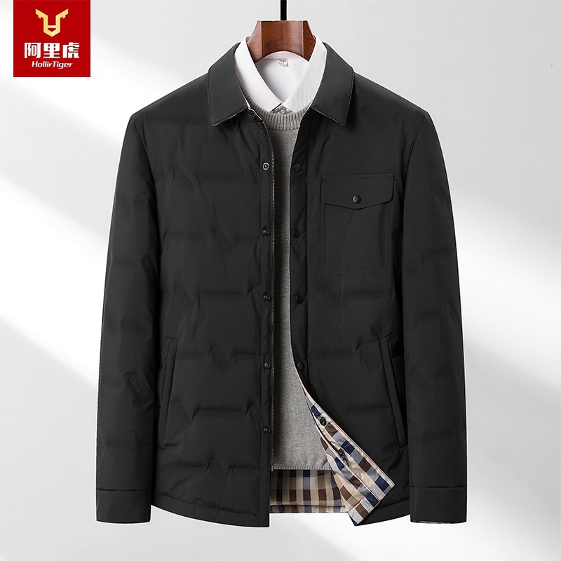 Alibaba Tiger Men's Winter New Casual White Duck Down Shirt Collar Coat Dad's Solid Color Middle aged Down Jacket Men